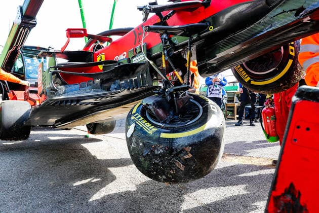 Car of 16 Charles Leclerc (MON, Scuderia Ferrari Mission Winnow) after crash, F1 Grand Prix of Emilia Romagna at Autodromo Enzo e Dino Ferrari on April 16, 2021 in Imola, Italy. (Photo by HOCH ZWEI) Imola Italy