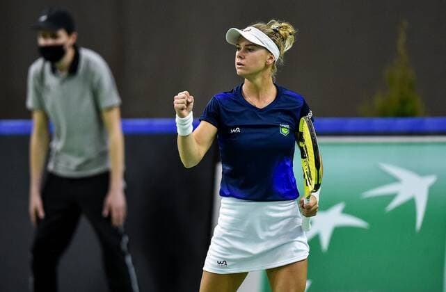 2021.04.16 Bytom Tenis Puchar Billie Jean King Mecz: Urszula Radwanska - Laura Pigossi Polska - Brazylia N z Laura Pigossi Emocje reakcja Foto Lukasz Sobala PressFocus 2021.04.16 Bytom Tennis Billie Jean King Cup 2021 Play-Offs Poland - Brazil Laura Pigossi Emocje reakcja Credit: Lukasz Sobala PressFocus NEWSPIX.PL --- Newspix.pl  20210416PF_LS289