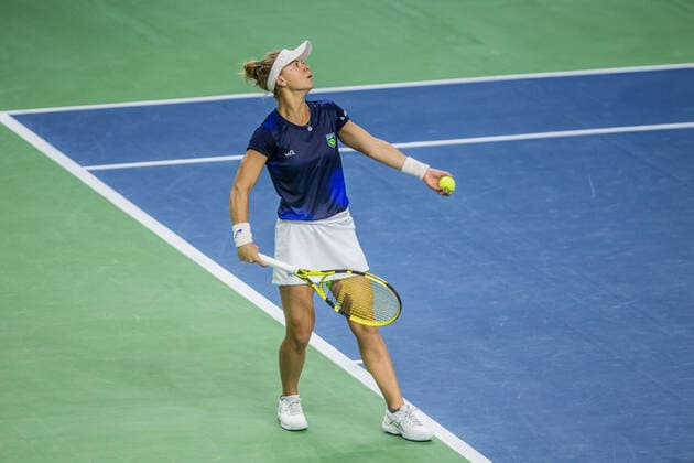 BYTOM 16.04.2021 TENIS ZIEMNY KOBIET BILLIE JEAN KING CUP POLSKA - BRAZYLIA POLAND - BRAZIL LAURA PIGOSSI FOT. MICHAL CHWIEDUK FOKUSMEDIA.COM.PL NEWSPIX.PL --- Newspix.pl  210416CHW045
