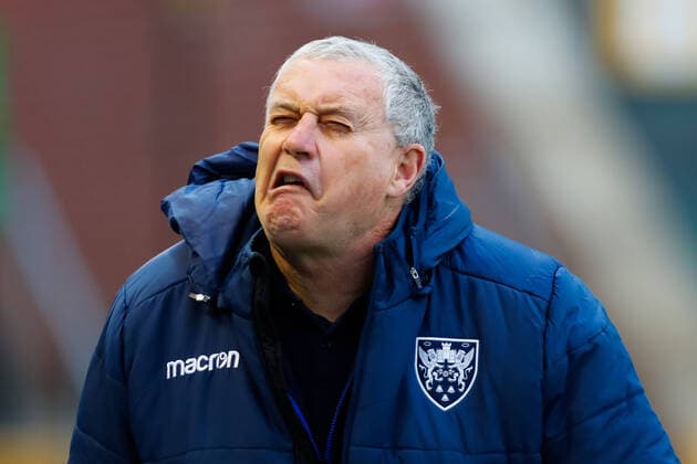 Bilder des Jahres 2021, Sport 04 April Sport Themen der Woche KW15 16th April 2021; Franklin& x2019;s Gardens, Northampton, East Midlands, England; Premiership Rugby Union, Northampton Saints versus London Irish; Northampton Saints Head Coach Chris Boyd pulls a face  ActionPlus12281320 GrahamxWilson