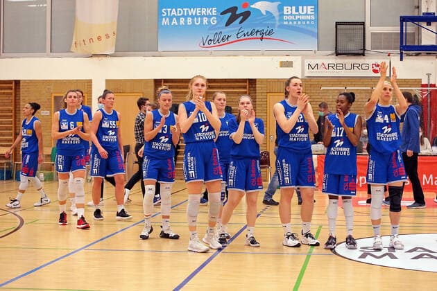 16.04.2021, xovx, Basketball Damen Bundesliga - Playoffs Halbfinale Spiel 2, BC pharmaserv Marburg - Rutronik Stars Keltern Nach der 63:71 Niederlage gegen Keltern ist die Saison für den BC Marburg beendet. Marburg Sporthalle Georg Gaßmann Stadion Hessen Deutschland (DE)