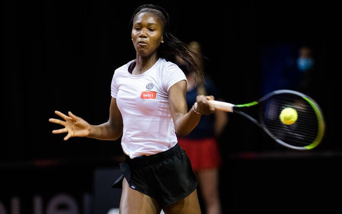 April 17, 2021, STUTTGART, GERMANY: Noma Noha Akugue of Germany in action during the first round of qualifications at the 2021 Porsche Tennis Grand Prix WTA, Tennis Damen 500 tournament against Margarita Gasparyan of Russia STUTTGART GERMANY - ZUMAa181 20210417_zaa_a181_039 Copyright: xRobxPrangex
