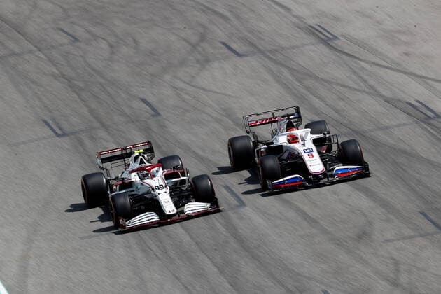 99 Antonio Giovinazzi (ITA, Alfa Romeo Racing ORLEN), 9 Nikita Mazepin (RUS, Haas F1 Team), F1 Grand Prix of Emilia Romagna at Autodromo Enzo e Dino Ferrari on April 17, 2021 in Imola, Italy. (Photo by HOCH ZWEI) Imola Italy
