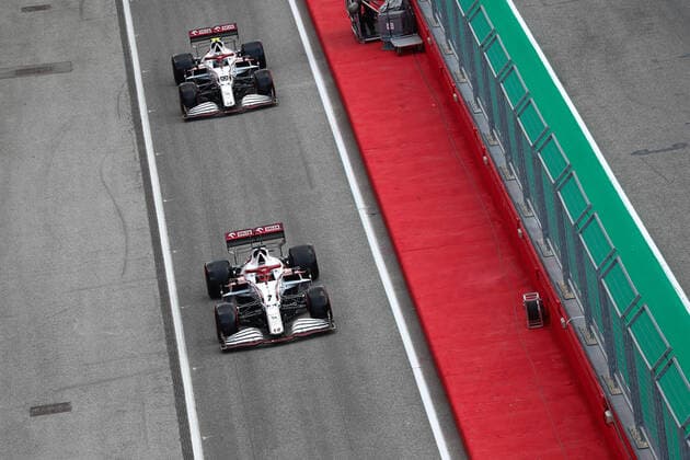 7 Kimi Raikkonen (FIN, Alfa Romeo Racing ORLEN), 99 Antonio Giovinazzi (ITA, Alfa Romeo Racing ORLEN), F1 Grand Prix of Emilia Romagna at Autodromo Enzo e Dino Ferrari on April 17, 2021 in Imola, Italy. (Photo by HOCH ZWEI) Imola Italy