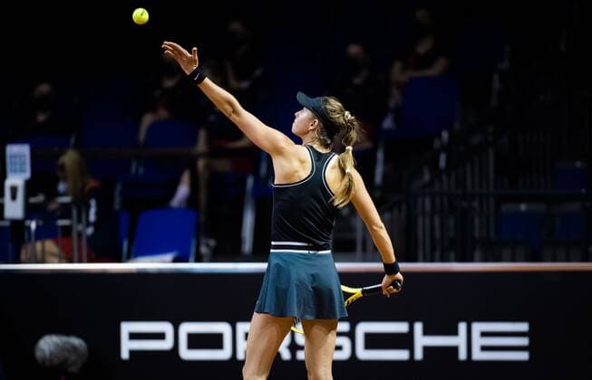 Mandatory Credit: Photo by Rob Prange Shutterstock (11862863ct) Alexandra Vecic of Germany in action during the first qualifications round at the 2021 Porsche Tennis Grand Prix WTA, Tennis Damen 500 tournament 2021 Porsche Tennis Grand Prix Qualifications Day 1 - 17 Apr 2021 2021 Porsche Tennis Grand Prix Qualifications Day 1 - 17 Apr 2021  Copyright: xRobxPrange Shutterstockx 11862863ct