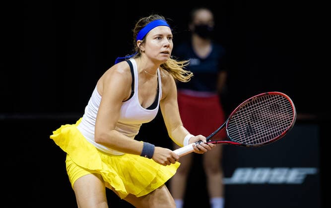 April 17, 2021, STUTTGART, GERMANY: Stefanie Voegele of Switzerland in action during qualifications at the 2021 Porsche Tennis Grand Prix WTA, Tennis Damen 500 tournament against Anna Zaja of Germany STUTTGART GERMANY - ZUMAa181 20210417_zaa_a181_117 Copyright: xRobxPrangex