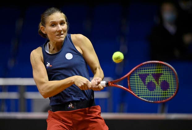 Varvara Gracheva (RUS) Aktion Qualifikation Runde 2 Tennis Damen Porsche-Cup Porsche Tennis Grand Prix GP Stuttgart 2021 Porsche-Arena 18.04.2021 Porsche Tennis Grand Prix Stuttgart 2021