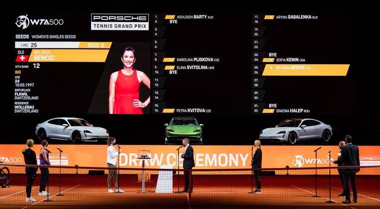 Mandatory Credit: Photo by Rob Prange Shutterstock (11863942g) Ambiance during the draw ceremony of the 2021 Porsche Tennis Grand Prix WTA, Tennis Damen 500 tournament 2021 Porsche Tennis Grand Prix Qualifications Day 2 - 18 Apr 2021 2021 Porsche Tennis Grand Prix Qualifications Day 2 - 18 Apr 2021  Copyright: xRobxPrange Shutterstockx 11863942g