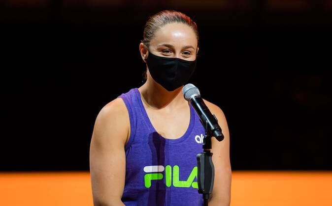 Mandatory Credit: Photo by Rob Prange Shutterstock (11863942j) Ashleigh Barty of Australia during the draw ceremony of the 2021 Porsche Tennis Grand Prix WTA, Tennis Damen 500 tournament 2021 Porsche Tennis Grand Prix Qualifications Day 2 - 18 Apr 2021 2021 Porsche Tennis Grand Prix Qualifications Day 2 - 18 Apr 2021  Copyright: xRobxPrange Shutterstockx 11863942j