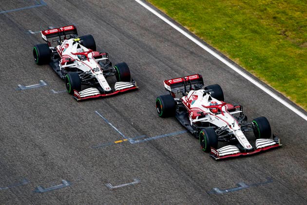 7 Kimi Raikkonen (FIN, Alfa Romeo Racing ORLEN), 99 Antonio Giovinazzi (ITA, Alfa Romeo Racing ORLEN), F1 Grand Prix of Emilia Romagna at Autodromo Enzo e Dino Ferrari on April 18, 2021 in Imola, Italy. (Photo by HOCH ZWEI) Imola Italy