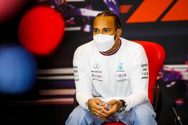 HAMILTON Lewis (gbr), Mercedes AMG F1 GP W12 E Performance, portrait, press conference, PK, Pressekonferenz during the Formula 1 Pirelli Gran Premio Del Made In Italy E Dell emilia Romagna 2021 from April 16 to 18, 2021 on the Autodromo Internazionale Enzo e Dino Ferrari, in Imola, Italy - Photo Florent Gooden DPPI FORMULE 1 : Grand prix Emilie Romagne - Imola - Course - 18 04 2021 DPPI Panoramic 