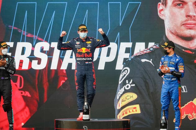 podium VERSTAPPEN Max (ned), Red Bull Racing Honda RB16B, portrait during the Formula 1 Pirelli Gran Premio Del Made In Italy E Dell emilia Romagna 2021 from April 16 to 18, 2021 on the Autodromo Internazionale Enzo e Dino Ferrari, in Imola, Italy - Photo Antonin Vincent DPPI F1 - EMILIA ROMAGNA GRAND PRIX 2021 - RACE ANTONINVINCENT DPPI  00121004__V2_3411