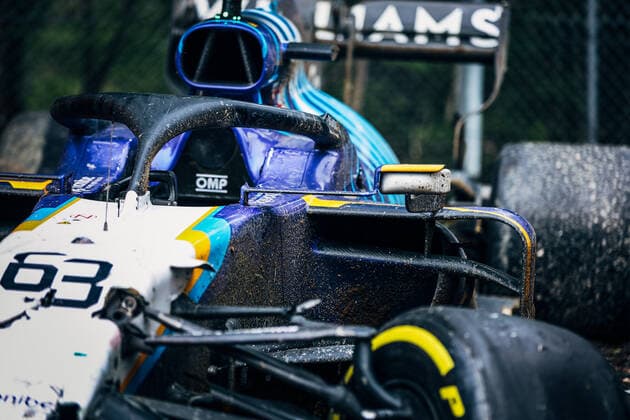 63 RUSSELL George (gbr), Williams Racing F1 FW43B, crash, accident, during the Formula 1 Pirelli Gran Premio Del Made In Italy E Dell emilia Romagna 2021 from April 16 to 18, 2021 on the Autodromo Internazionale Enzo e Dino Ferrari, in Imola, Italy - FORMULE 1 : Grand prix Emilie Romagne - Imola - Course - 18 04 2021 DPPI Panoramic 
