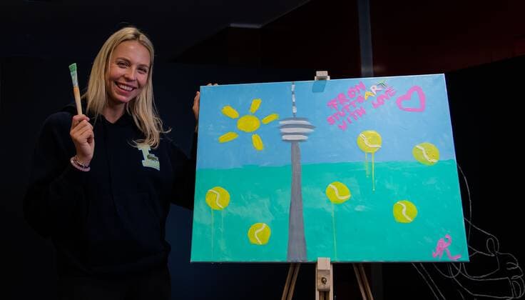 Mandatory Credit: Photo by Rob Prange Shutterstock (11864525bp) Anett Kontaveit of Estonia paints a paining for charity ahead of the 2021 Porsche Tennis Grand Prix WTA, Tennis Damen 500 tournament Porsche Tennis Grand Prix, Tennis, Stuttgart, Germany - 19 Apr 2021 Porsche Tennis Grand Prix, Tennis, Stuttgart, Germany - 19 Apr 2021  Copyright: xRobxPrange Shutterstockx 11864525bp