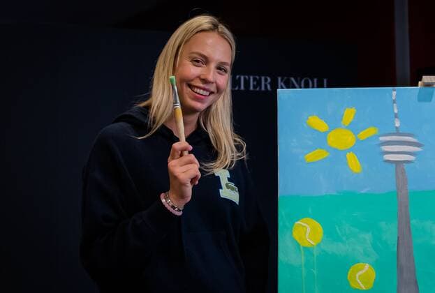 Mandatory Credit: Photo by Rob Prange Shutterstock (11864525bm) Anett Kontaveit of Estonia paints a paining for charity ahead of the 2021 Porsche Tennis Grand Prix WTA, Tennis Damen 500 tournament Porsche Tennis Grand Prix, Tennis, Stuttgart, Germany - 19 Apr 2021 Porsche Tennis Grand Prix, Tennis, Stuttgart, Germany - 19 Apr 2021  Copyright: xRobxPrange Shutterstockx 11864525bm