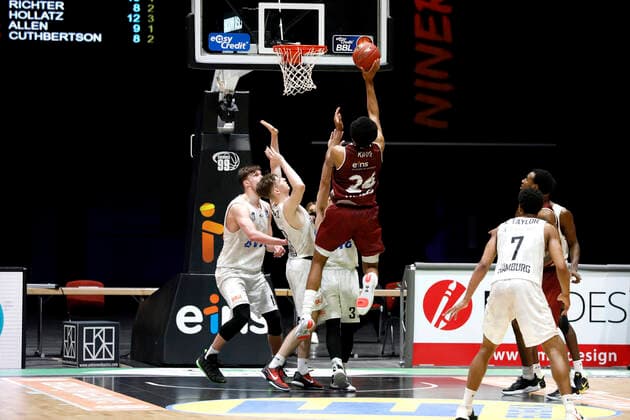 19.04.2021, easyCredit Basketball Bundesliga, BBL, Saison 2020 2021, Herren, Chemnitz Niners - Hamburg Towers George King, Niners Chemnitz Chemnitz Messe Chemnitz Sachsen Germany