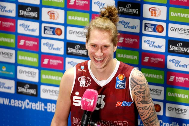 19.04.2021, easyCredit Basketball Bundesliga, BBL, Saison 2020 2021, Herren, Chemnitz Niners - Hamburg Towers Malte Ziegenhagen, Niners Chemnitz beim Interview Chemnitz Messe Chemnitz Sachsen Germany