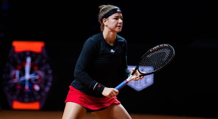 Mandatory Credit: Photo by Rob Prange Shutterstock (11864527a) Karolina Muchova of the Czech Republic in action during her first-round match at the 2021 Porsche Tennis Grand Prix WTA, Tennis Damen 500 tournament Porsche Tennis Grand Prix, Tennis, Stuttgart, Germany - 20 Apr 2021 Porsche Tennis Grand Prix, Tennis, Stuttgart, Germany - 20 Apr 2021  Copyright: xRobxPrange Shutterstockx 11864527a