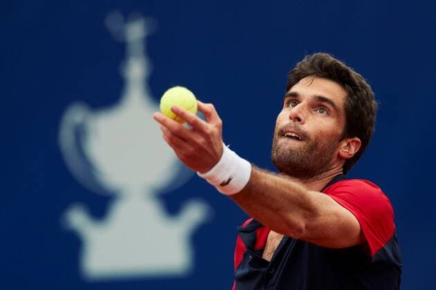 Spanish tennis player Pablo Andujar in action against Spanish Roberto Bautista during the Barcelona Open Banc Sabadell - Conde de Godo tournament second round game in Barcelona, Catalonia, Spain, 20 April 2021. Barcelona Open Banc Sabadell - Conde de Godo !ACHTUNG: NUR REDAKTIONELLE NUTZUNG!  Copyright: xAlejandroxGarcíax GRAF8822 20210420-637545450621681992