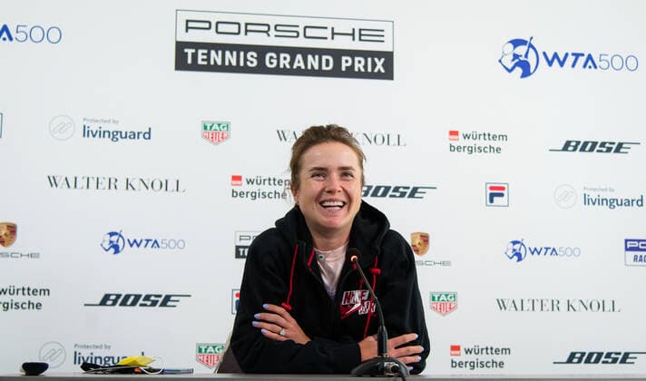 April 20, 2021, STUTTGART, GERMANY: Elina Svitolina of the Ukraine talks to the media at the 2021 Porsche Tennis Grand Prix WTA, Tennis Damen 500 tournament STUTTGART GERMANY - ZUMAa181 20210420_zaa_a181_025 Copyright: xRobxPrangex