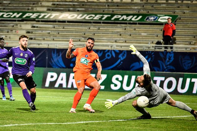 But et egalisation Andy Delort (mhsc) FOOTBALL : Canet Roussilon vs Montpellier - Quart de Final Coupe de France - Canet Roussilon - 20 04 2021 ThierryBreton Panoramic 