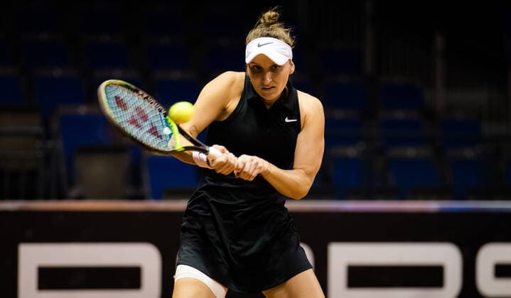 April 21, 2021, STUTTGART, GERMANY: Marketa Vondrousova of the Czech Republic in action during her first-round match at the 2021 Porsche Tennis Grand Prix WTA, Tennis Damen 500 tournament against Marie Bouzkova of the Czech Republic STUTTGART GERMANY - ZUMAa181 20210421_zaa_a181_089 Copyright: xRobxPrangex