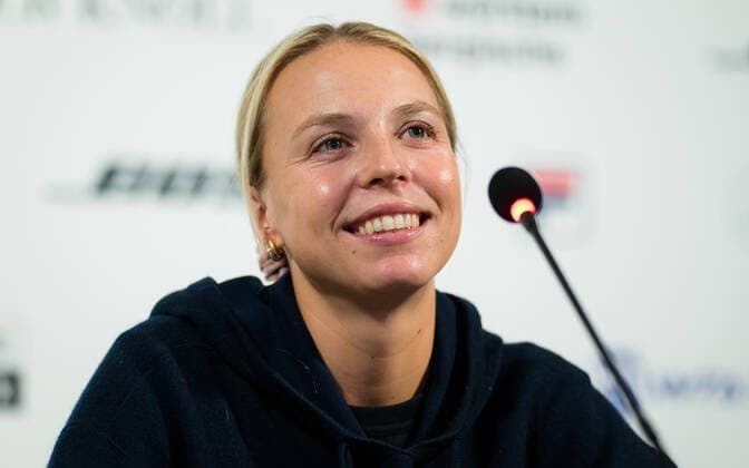 April 21, 2021, STUTTGART, GERMANY: Anett Kontaveit of Estonia talks to the media after winning her second-round match at the 2021 Porsche Tennis Grand Prix WTA, Tennis Damen 500 tournament STUTTGART GERMANY - ZUMAa181 20210421_zaa_a181_543 Copyright: xRobxPrangex