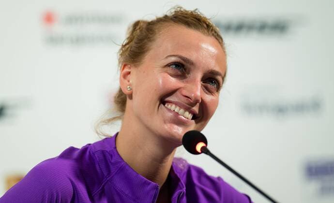 Mandatory Credit: Photo by Rob Prange Shutterstock (11864528gv) Petra Kvitova of the Czech Republic talks to the media after winning her second-round match at the 2021 Porsche Tennis Grand Prix WTA, Tennis Damen 500 tournament Porsche Tennis Grand Prix, Tennis, Stuttgart, Germany - 21 Apr 2021 Porsche Tennis Grand Prix, Tennis, Stuttgart, Germany - 21 Apr 2021  Copyright: xRobxPrange Shutterstockx 11864528gv