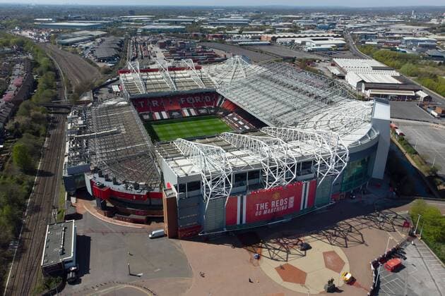 Mandatory Credit: Photo by JON SUPER Shutterstock (11871269d) Manchester United, ManU s Old Trafford Stadium is seen the day after the collapse of English involvement in the proposed European Super League, Manchester, England, Thursday, April 22, 2021. (Photo Jon Super) Manchester United - Old Trafford Stadium Manchester United - Old Trafford Stadium  Copyright: xJONxSUPER Shutterstockx 11871269d