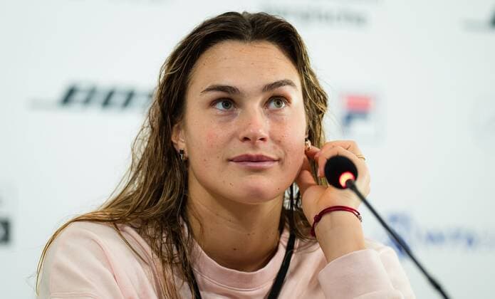 Mandatory Credit: Photo by Rob Prange Shutterstock (11864529fd) Aryna Sabalenka of Belarus talks to the media after winning her second-round match at the 2021 Porsche Tennis Grand Prix WTA, Tennis Damen 500 tournament Porsche Tennis Grand Prix, Tennis, Stuttgart, Germany - 22 Apr 2021 Porsche Tennis Grand Prix, Tennis, Stuttgart, Germany - 22 Apr 2021  Copyright: xRobxPrange Shutterstockx 11864529fd