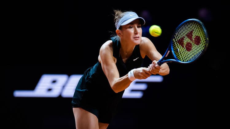 April 22, 2021, STUTTGART, GERMANY: Belinda Bencic of Switzerland in action during her second-round match at the 2021 Porsche Tennis Grand Prix WTA, Tennis Damen 500 tournament against Ekaterina Alexandrova of Russia STUTTGART GERMANY - ZUMAa181 20210422_zaa_a181_293 Copyright: xRobxPrangex