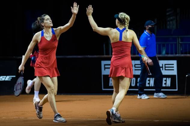 Mandatory Credit: Photo by Rob Prange Shutterstock (11864530aj) Angelique Kerber & Andrea Petkovic of Germany playing doubles at the 2021 Porsche Tennis Grand Prix WTA, Tennis Damen 500 tournament Porsche Tennis Grand Prix, Tennis, Stuttgart, Germany - 23 Apr 2021 Porsche Tennis Grand Prix, Tennis, Stuttgart, Germany - 23 Apr 2021  Copyright: xRobxPrange Shutterstockx 11864530aj