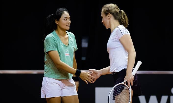 Mandatory Credit: Photo by Rob Prange Shutterstock (11864530ad) Vivian Heisen of Germany & Yafan Wang of China playing doubles at the 2021 Porsche Tennis Grand Prix WTA, Tennis Damen 500 tournament Porsche Tennis Grand Prix, Tennis, Stuttgart, Germany - 23 Apr 2021 Porsche Tennis Grand Prix, Tennis, Stuttgart, Germany - 23 Apr 2021  Copyright: xRobxPrange Shutterstockx 11864530ad