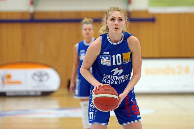 22.04.2021, xovx, Basketball Damen Bundesliga - Playoffs Spiel um Platz 3, Spiel 1, BC pharmaserv Marburg - Herner TC Hanna Crymble (BC Pharmaserv Marburg) Marburg Sporthalle Georg Gaßmann Stadion Hessen Deutschland (DE)