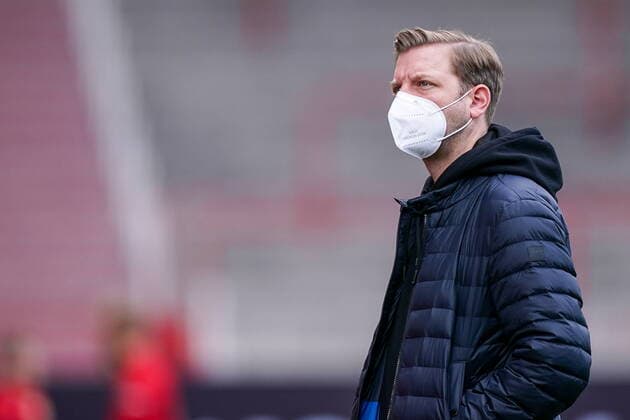 GER, Union Berlin vs SV Werder Bremen 24.04.2021, Alte Foersterei, Berlin, GER, Union Berlin vs SV Werder Bremen, im Bild Florian Kohfeldt (Trainer SV Werder Bremen), mit CORONA Alltagsmasken (Mund-Nasen-Bedeckung)