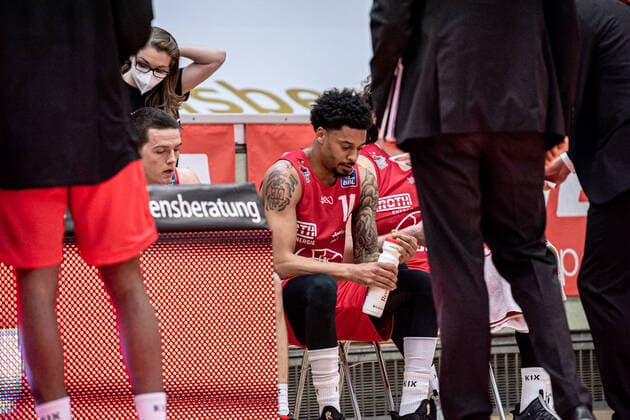 easyCredit Basketball Bundesliga; JobStairs Giessen 46ers - MHP RIESEN Ludwigsburg, 24.04.21 Diante Maurice Garrett ( 11 Giessen 46ers) Sporthalle Giessen-Ost Giessen, 24.04.21 Copyright: xBEAUTIFULxSPORTS Roeczeyx