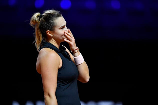 Aryna Sabalenka (BLR) enttäuscht Gestik, Geste Halbfinale Tennis Damen Porsche-Cup Porsche Tennis Grand Prix GP Stuttgart 2021 Porsche-Arena 24.04.2021 Porsche Tennis Grand Prix Stuttgart 2021