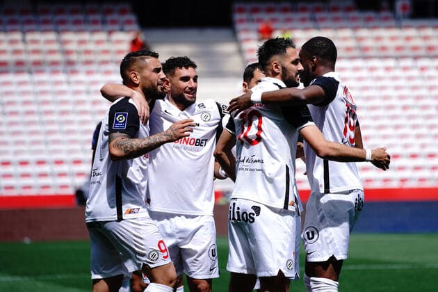 Joie - Gaetan Laborde (Montpellier FC) - Andy Delort (Montpellier FC) - Teji Savanier (Montpellier FC) - Stephy Mavididi (Montpellier FC) FOOTBALL : OGC Nice vs Montpellier - Ligue 1 Uber Eats - Nice - 25 04 2021 NorbertScanella PanoramiC 