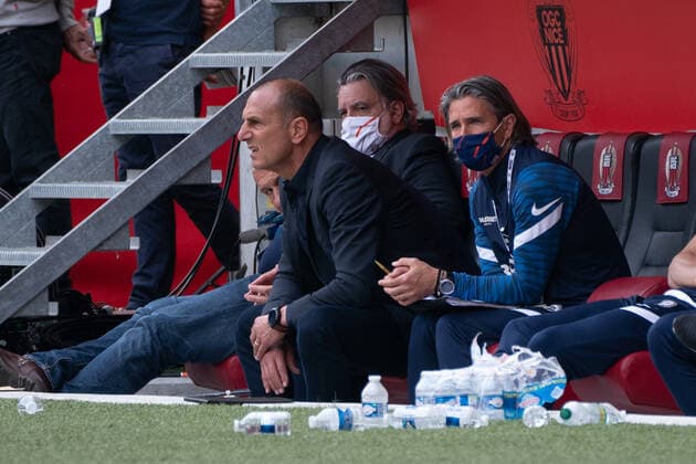 Michel Der Zakarian (Entraineur de Montpellier FC) - Laurent Nicollin (president de Montpellier FC) FOOTBALL : OGC Nice vs Montpellier - Ligue 1 Uber Eats - Nice - 25 04 2021 NorbertScanella PanoramiC 