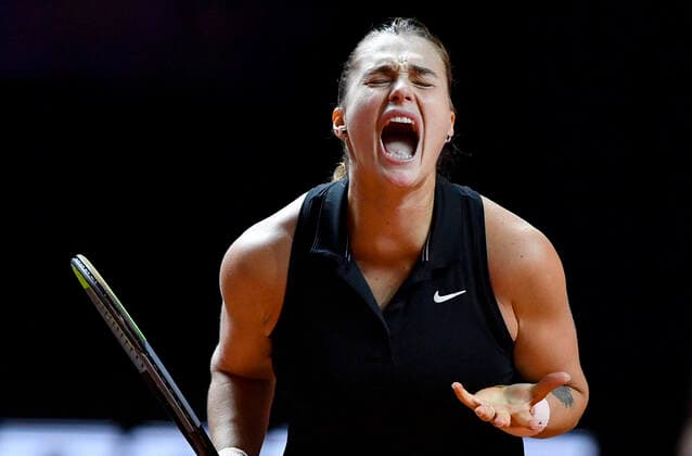 Aryna Sabalenka (BLR) sauer enttäuscht unzufrieden Gestik, Geste Finale Tennis Damen Porsche-Cup Porsche Tennis Grand Prix GP Stuttgart 2021 Porsche-Arena 25.04.2021 Porsche Tennis Grand Prix Stuttgart 2021