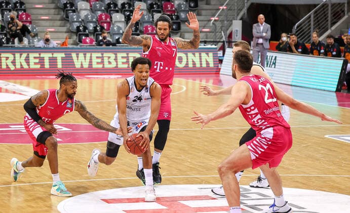 George King (Niners Chemnitz 24), Telekom Baskets Bonn vs. Niners Chemnitz, Basketball, 1. Easy Credit- Bundesliga, 30. Spieltag, 25.04.2021, Telekom Baskets Bonn vs. Niners Chemnitz, Basketball, 1. Easy Credit- Bundesliga, 30. Spieltag, 25.04.2021, Foto: EIBNER Joerg Niebergall Bonn Copyright: xJoergxNiebergall Eibner-Pressefox EP_JNL