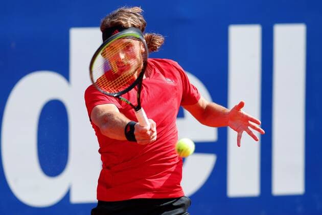 Greek tennis player Stefanos Tsitsipas in action against Spanish tennis player Rafa Nadal during the Barcelona Open Banc Sabadell - Conde de Godo tournament final game in Barcelona, Spain, 25 April 2021. Rafa Nadal vs Stefanos Tsitsipas !ACHTUNG: NUR REDAKTIONELLE NUTZUNG!  Copyright: xAlejandroxGarcíax GRAF2088 20210425-637549653574924974