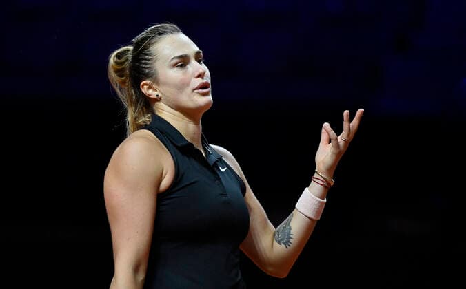 Aryna Sabalenka (BLR) sauer unzufrieden Gestik, Geste Finale Tennis Damen Porsche-Cup Porsche Tennis Grand Prix GP Stuttgart 2021 Porsche-Arena 25.04.2021 Porsche Tennis Grand Prix Stuttgart 2021