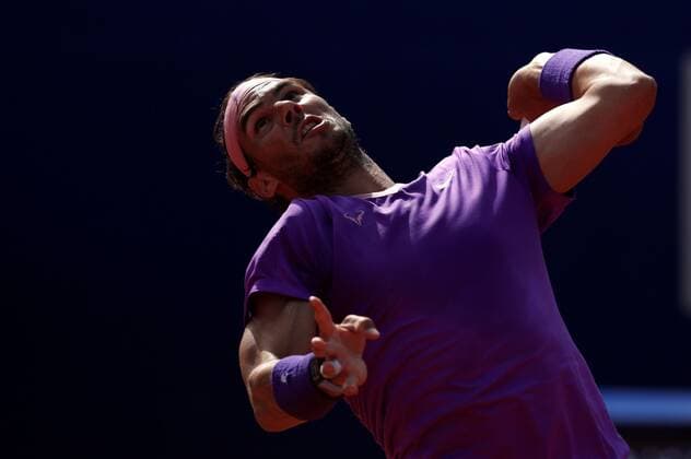 Spanish tennis player Rafa Nadal in action against Greek tennis player Stefanos Tsitsipas during the Barcelona Open Banc Sabadell - Conde de Godo tournament final game in Barcelona, Spain, 25 April 2021. Rafa Nadal vs Stefanos Tsitsipas !ACHTUNG: NUR REDAKTIONELLE NUTZUNG!  Copyright: xAlejandroxGarcíax GRAF2092 20210425-637549661875781390