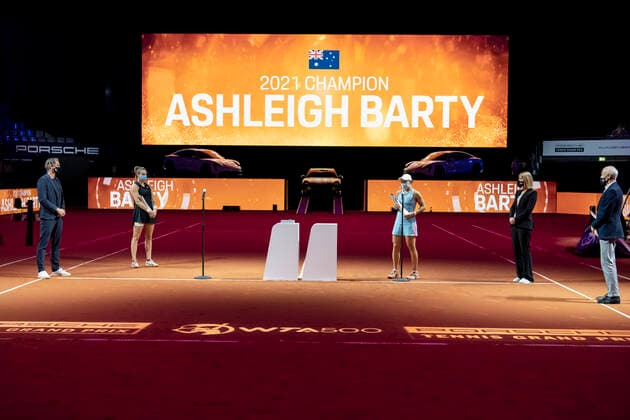 2021 Porsche Tennis Grand Prix Ashleigh Barty , Australia Aryna Sabalenka , Belarus Porsche CEO Oliver Blume