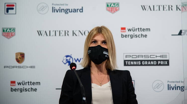 Sport Bilder des Tages April 25, 2021, STUTTGART, GERMANY: Anke Huber during the pre-final press conference, PK, Pressekonferenz of the 2021 Porsche Tennis Grand Prix WTA, Tennis Damen 500 tournament STUTTGART GERMANY - ZUMAa181 20210425_zaa_a181_234 Copyright: xRobxPrangex