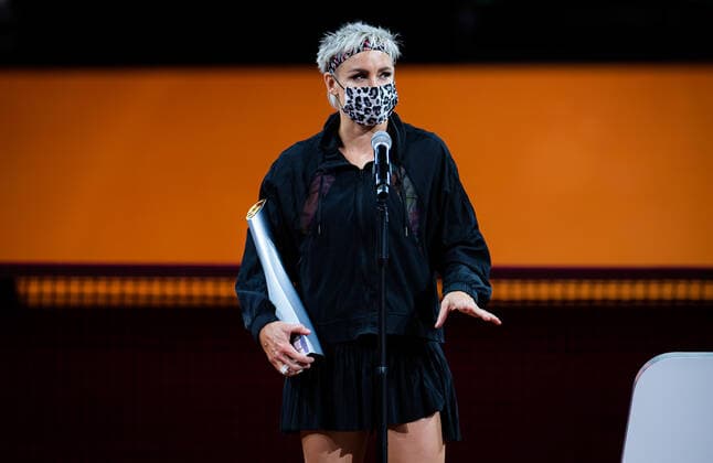 April 25, 2021, STUTTGART, GERMANY: Bethanie Mattek-Sands of the United States after the doubles final of the 2021 Porsche Tennis Grand Prix WTA, Tennis Damen 500 tournament STUTTGART GERMANY - ZUMAa181 20210425_zaa_a181_306 Copyright: xRobxPrangex