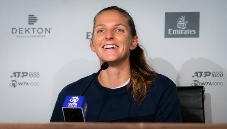 Mandatory Credit: Photo by Rob Prange Shutterstock (11876848o) Karolina Pliskova of the Czech Republic talks to the media ahead of the 2021 Mutua Madrid Open WTA, Tennis Damen 1000 tournament Mutua Madrid Open Qualifying, Tennis, La Caja Magica, Madrid, Spain - 27 Apr 2021 Mutua Madrid Open Qualifying, Tennis, La Caja Magica, Madrid, Spain - 27 Apr 2021  Copyright: xRobxPrange Shutterstockx 11876848o