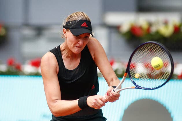 April 27, 2021, MADRID, MADRID, SPAIN: Kristina Mladenovic of France in action during his Women s Singles match against Ane Mintegi del Olmo of Spain on Qualify day one of the WTA, Tennis Damen 1000 - Mutua Madrid Open 2021 at La Caja Magica on April 27, 2021 in Madrid, Spain MADRID SPAIN - ZUMAa181 20210427_zaa_a181_081 Copyright: xOscarxJ.xBarrosox
