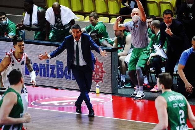 BASKETBALL : Monaco vs Unics Kazan - Finale Eurocoupe - Match 1 - Monaco - 27 04 2021 Dimitris Priftis (Coach de Unics Kazan) Monaco Monaco